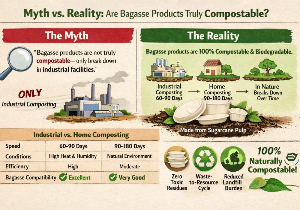 🌱 Myth vs. Reality: Are Bagasse Products Truly Compostable?